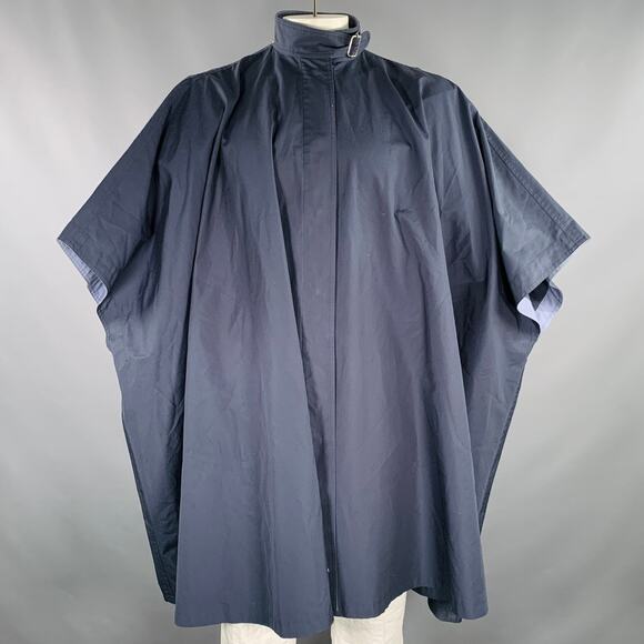 THIERRY MUGLER One Size Navy Light Blue Cotton Blend Snaps Poncho Coat - Picture 1 of 6